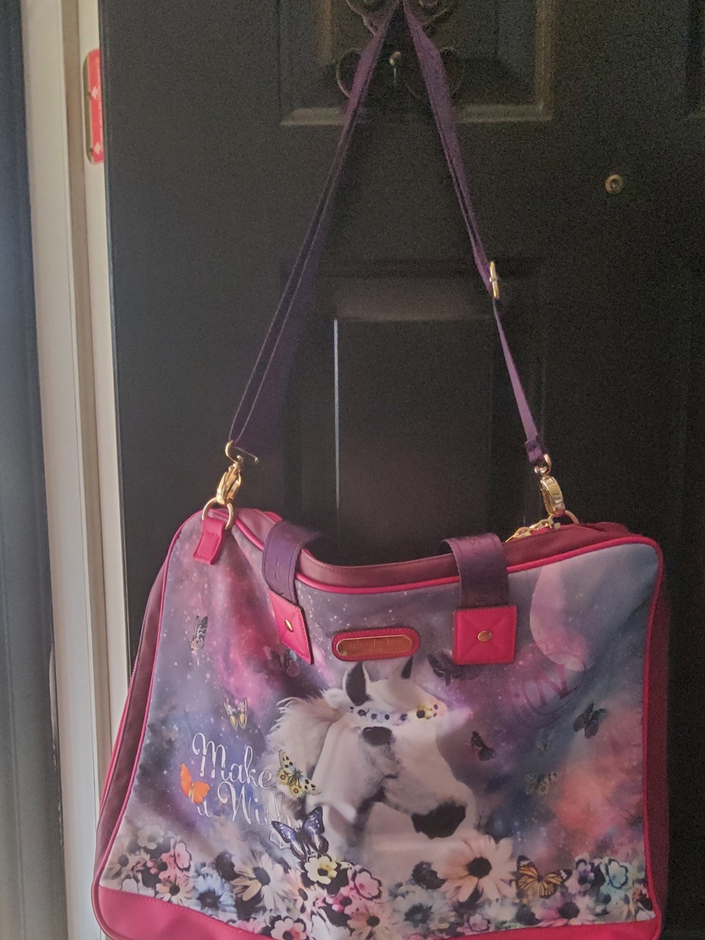 Purple and Pink Unicorn Print Garmet Shoulder Bag